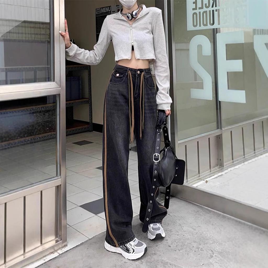 Women's Vintage Washed High-Street Wide-Leg Trousers