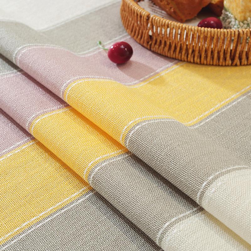 Nordic Style Stripe Patchwork Cotton Linen Tablecloth with Tassels - Dustproof Dining Table Mat