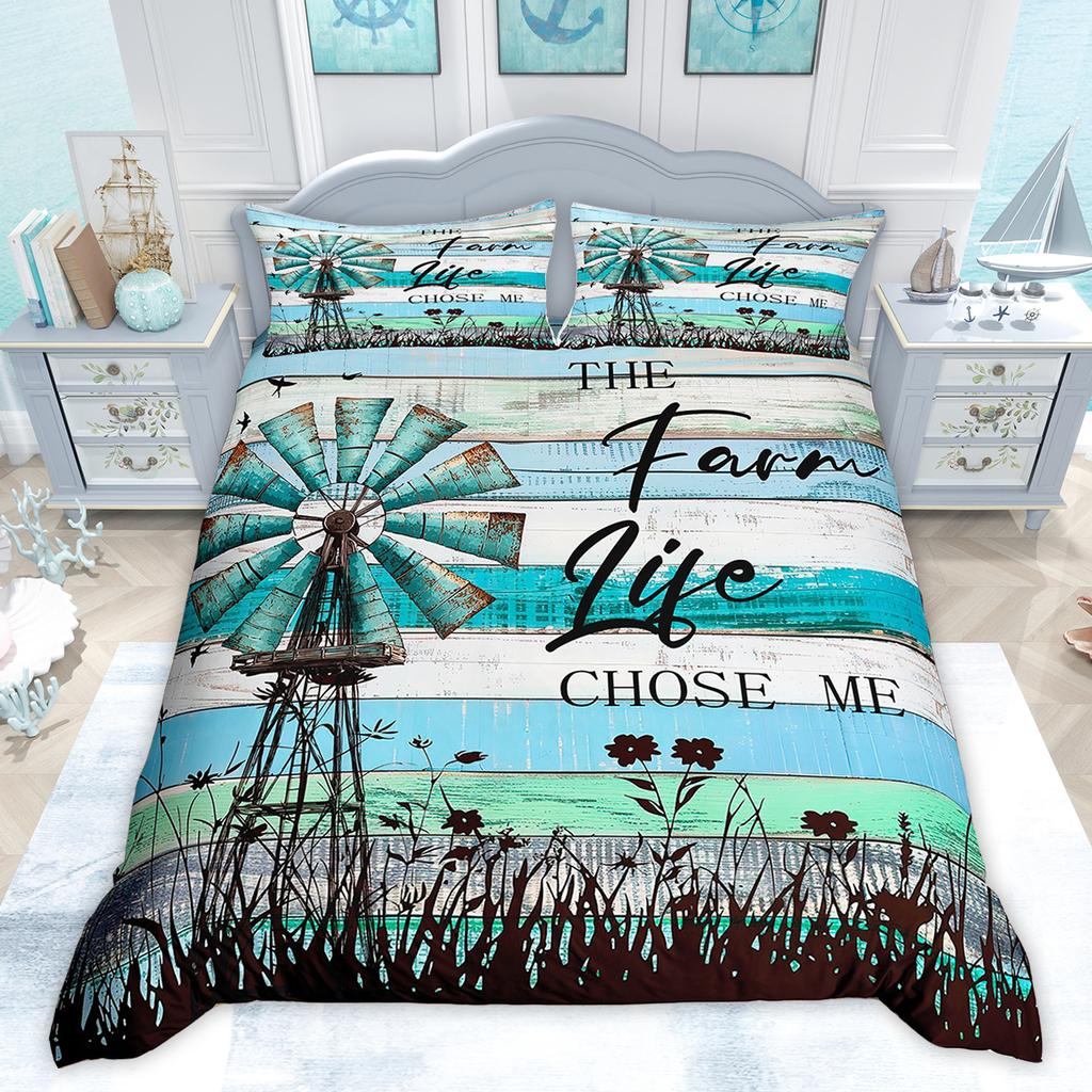 Comforter Homewish Rustic Farmhouse Retro Windmill Old Barn Door Bedding Set Vintage Lodge Cabin Comforter Set