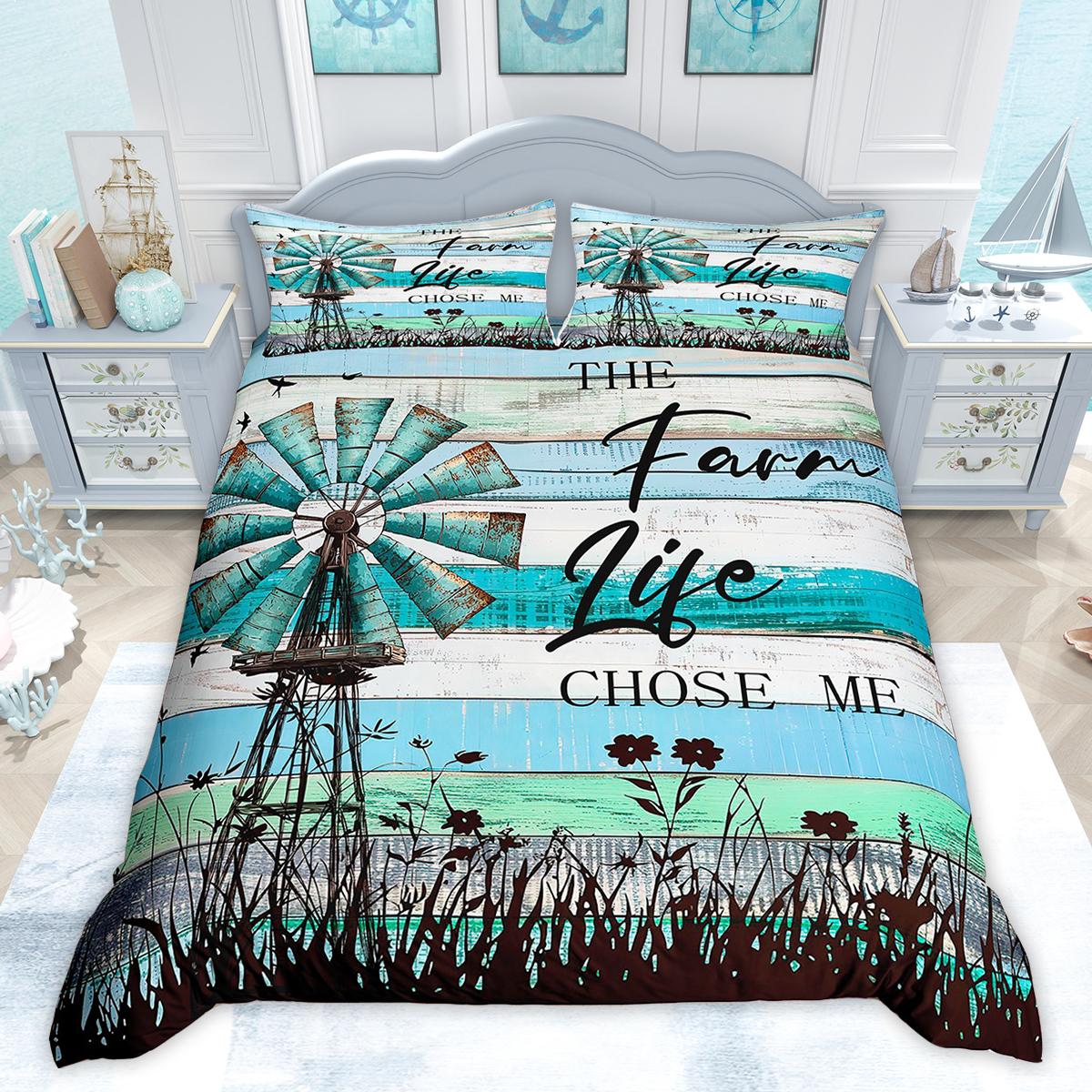 

Comforter Homewish Rustic Farmhouse Retro Windmill Old Barn Door Bedding Set Vintage Lodge Cabin Comforter Set Comforter (quilt)-EU Single(135*200cm)3pcs