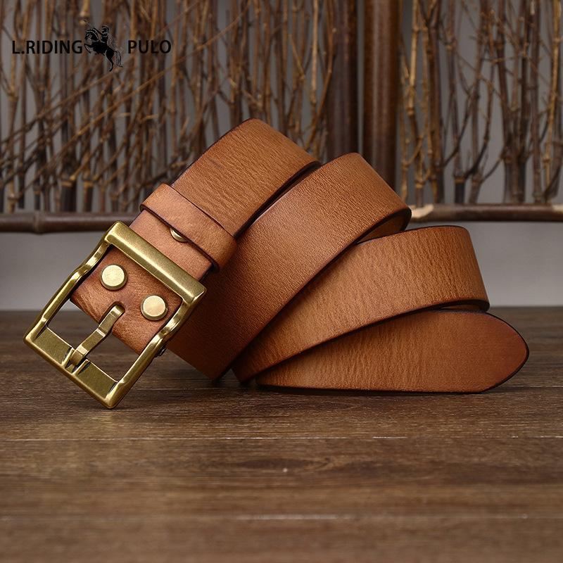 Retro-Stil Dickes Oberleder Rindsleder Gürtel mit Kupferschnalle, Herren Echtes Leder, Trendig und Vielseitig, Robuster Herren Jeans Gürtel