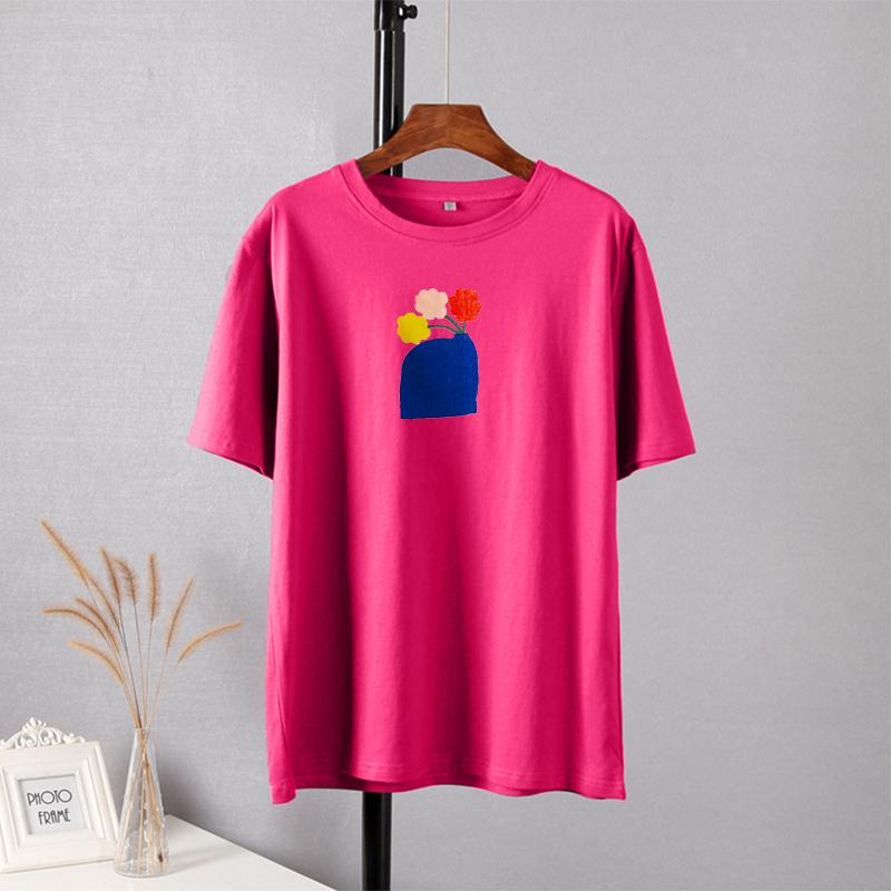 Shellsuning Ležérní Estetické umění Květinový vzor Trička s potiskem pro ženy Letní Oversized Vintage Trička s výstřihem do O Dámské Jednoduché Topy