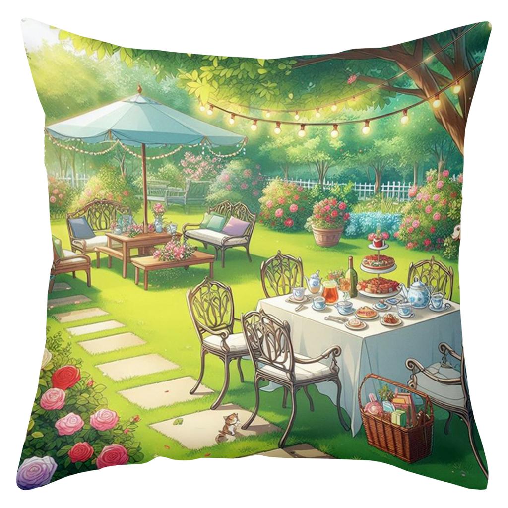 Enchanting Garden Scene Printed Cushion Covers Decor Accents Polyester Pillowcase, Sofa Decorative Cushion Cov Headboard Pillow