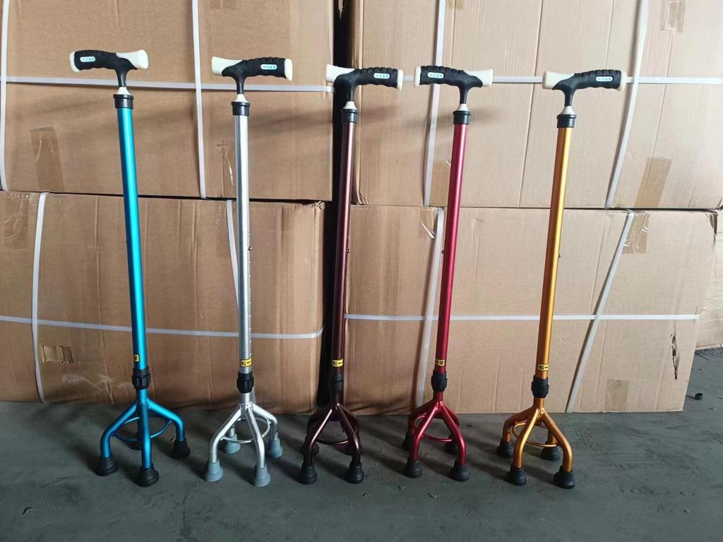 Adjustable Height Lightweight Aluminum Quad Cane with Non-Slip Base for Elderly