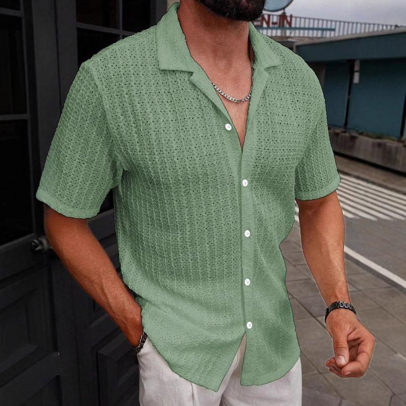 Summer New Fashion Versatile Men's Casual Striped Shirt Lapel Short-sleeved Tops