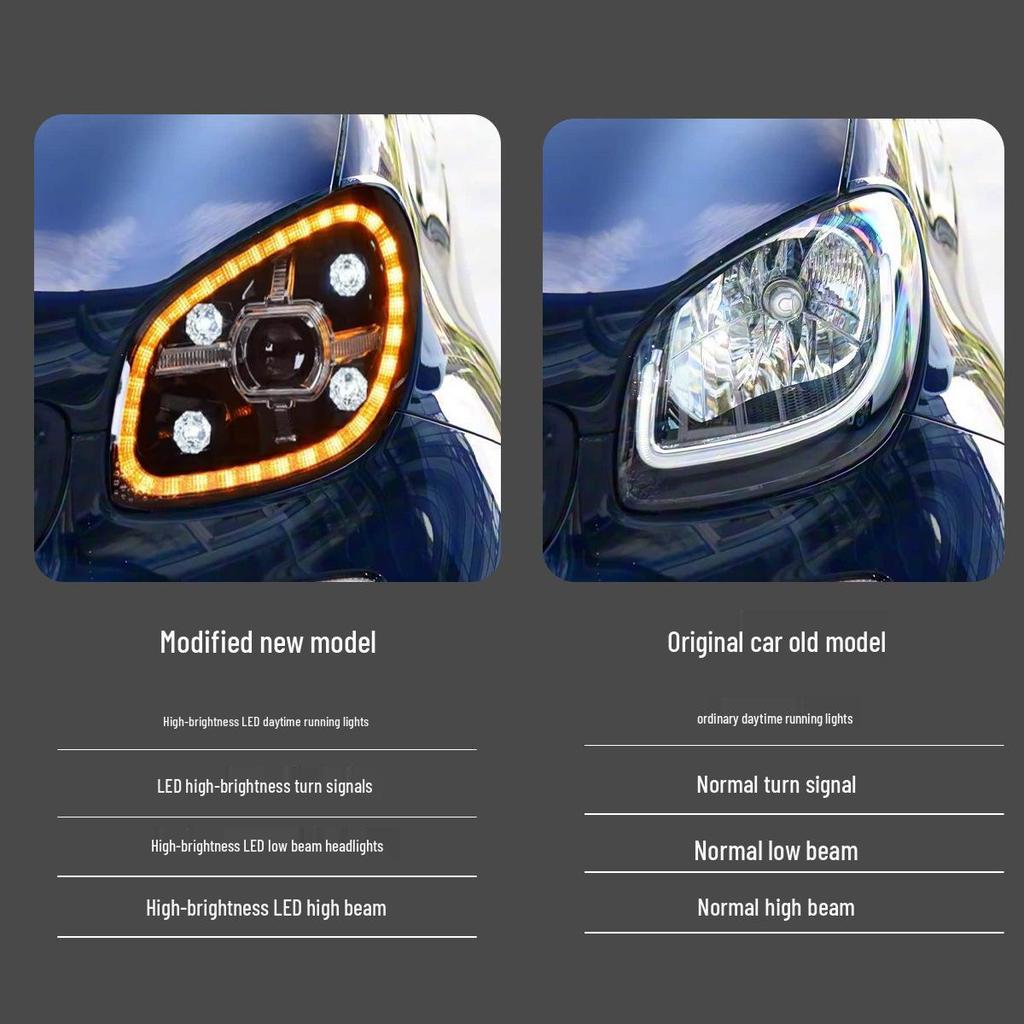 LED Headlight Assembly with Crystal Lens & Flowing Turn Signals for 15-19 Mercedes-Benz Smart