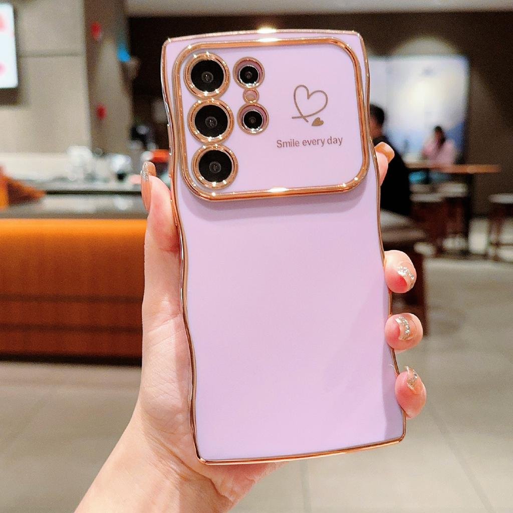 For Samsung Galaxy S23 Ultra Case Wave Frame with Love Heart Raised Camera Protection TPU Cover