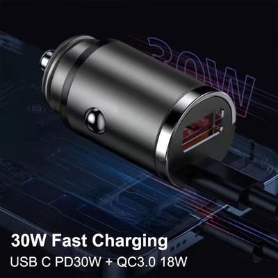 30W Car Charger Fast Charging USB C PD30W+QC3.0 18W Invisible Interior Accessories Automotive Charger Mobile Phone Metal P3M8