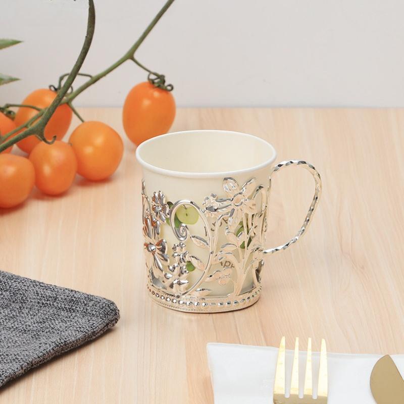 1pc Silver Color Wrought Iron Floral Design Cup Holder, Non-Food Contact Metal Stand for Disposable Cups, Elegant Tabletop Decor for Parties