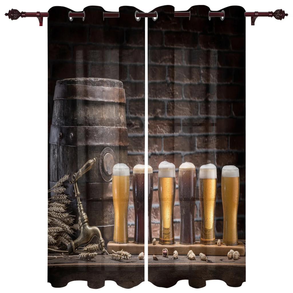 Cask Wine Glass Beer Stone Brick Retro Window Curtains Home Decor Living Room Curtains Kid's Room Cortinas For Kitchen Bedroom