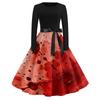 Women's Retro Halloween Print Long Sleeve Neck Casual Dress for Fall Party