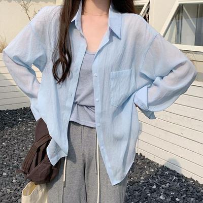 Summer Korean Sun Protection Shirts Women Simple Solid Color Thin Blouse Woman Long Sleeve Loose Beach Shirt Mujer