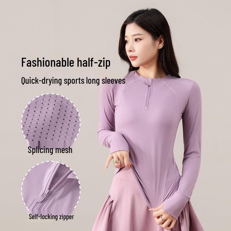 Women's Small Yoga & Fitness Set: Half-Zip Long Sleeve Top, Skirt, and Pants for Spring & Autumn
