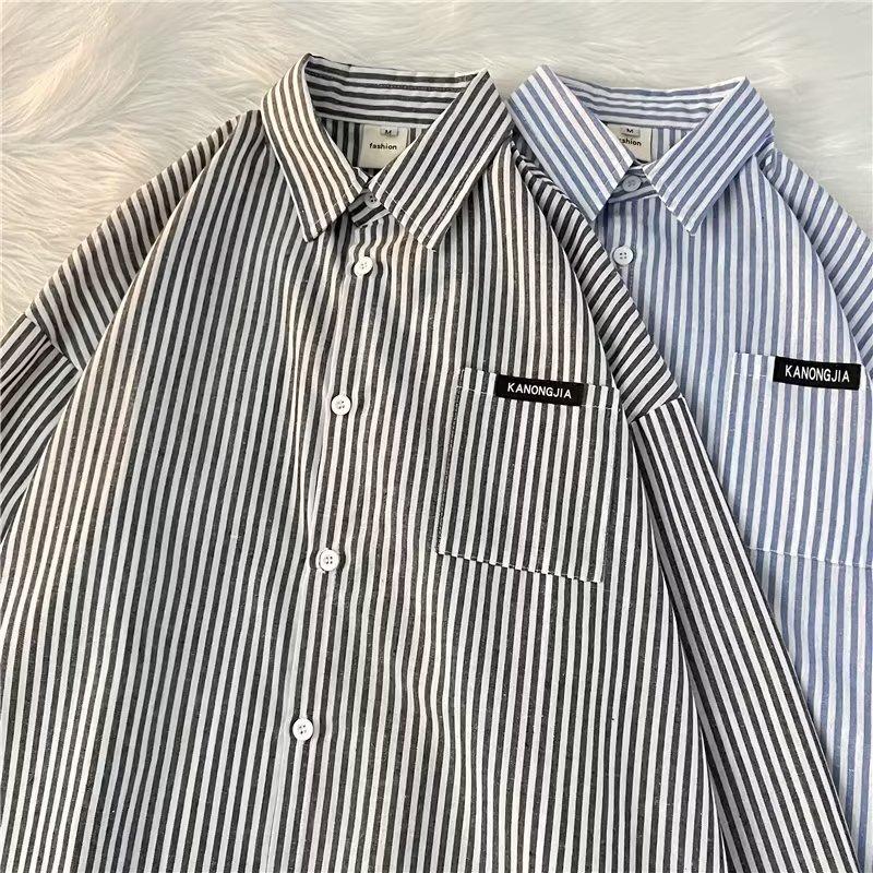 Spring And Autumn Long Sleeved Vertical Stripe Shirt For Men, Fat And Large Casual High Street Youth Shirt