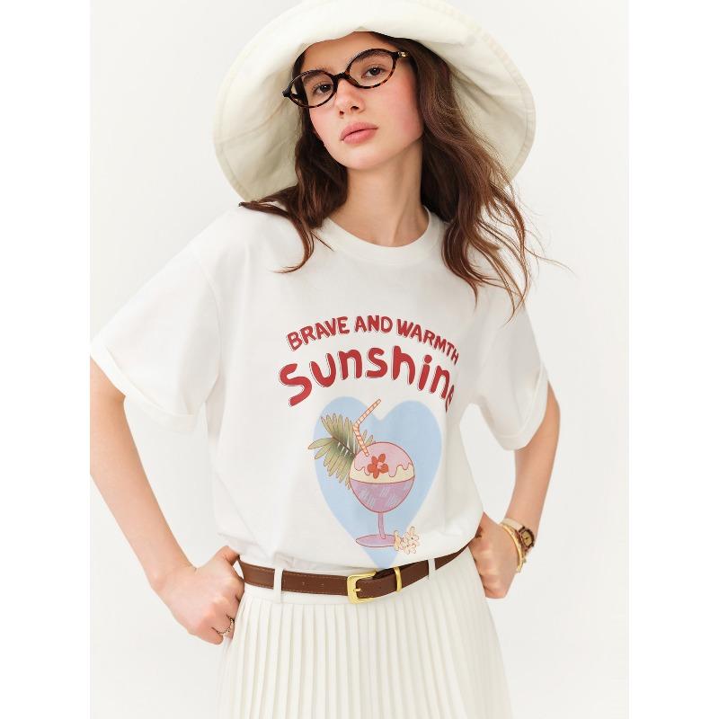 White Alphabet Print Womens Short Sleeve TShirt Summer 2026 New Arrival Casual Comfortable T Shirt Women