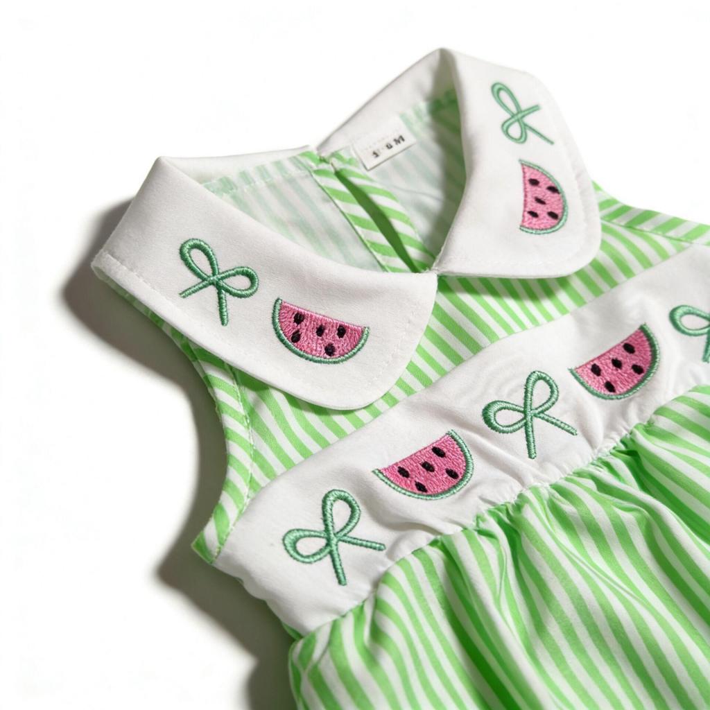 2026 Summer Baby Watermelon Embroidered Striped Sleeveless Bodysuit