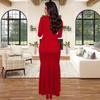 C7271 Women's Fashion Solid Color Long Sleeve Slit Dress with Hot Drilling