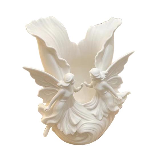 

3D Printed Pen Holder 2 Angels Wings Decorative Pencil Cup Multi-functional Desk Organizer for Office Home Workspace білий