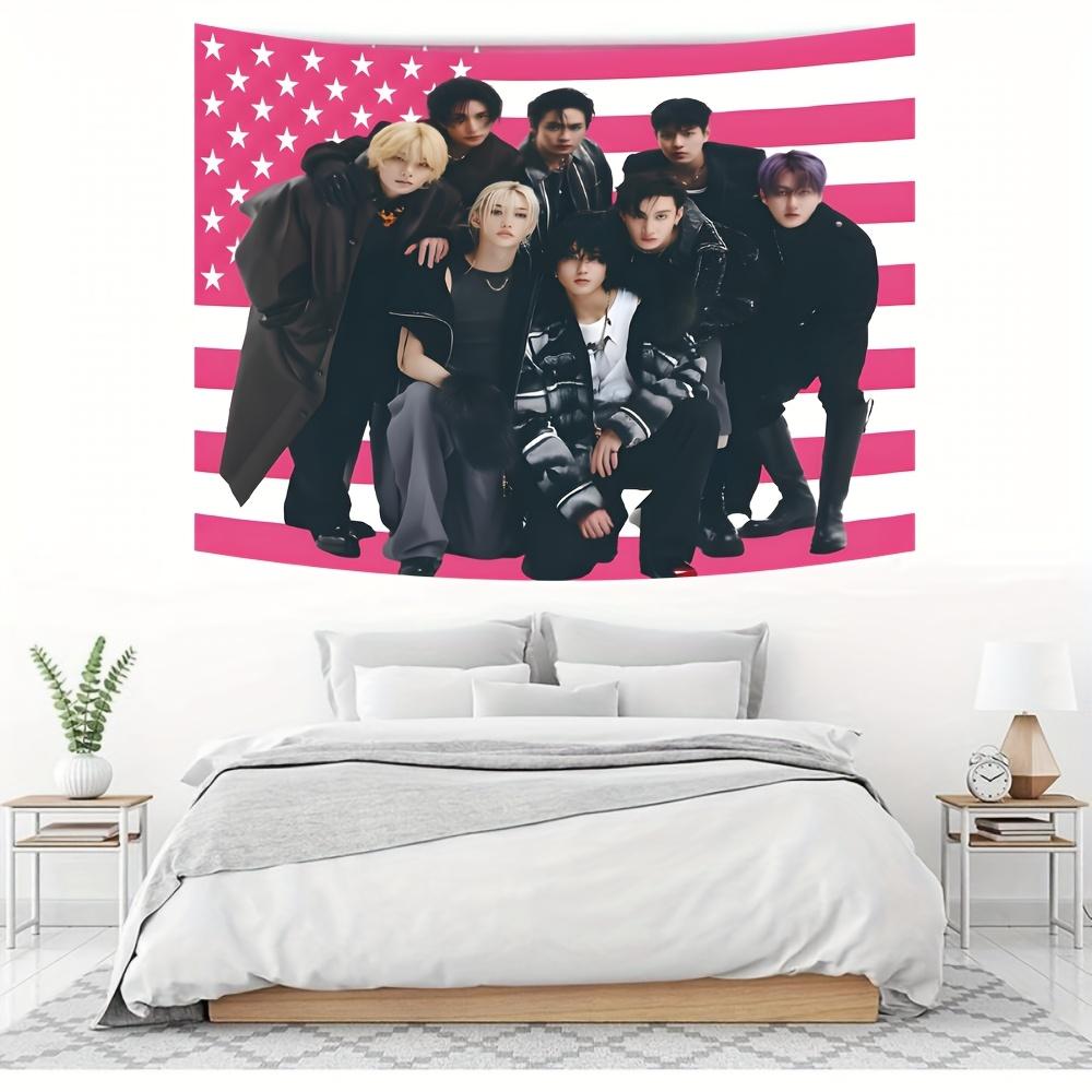 Kpop Style Pink American Flag Tapestry Flat Print Music Fans Concert Merchandise Wall Hanging for Bedroom Dorm Aesthetic Decor