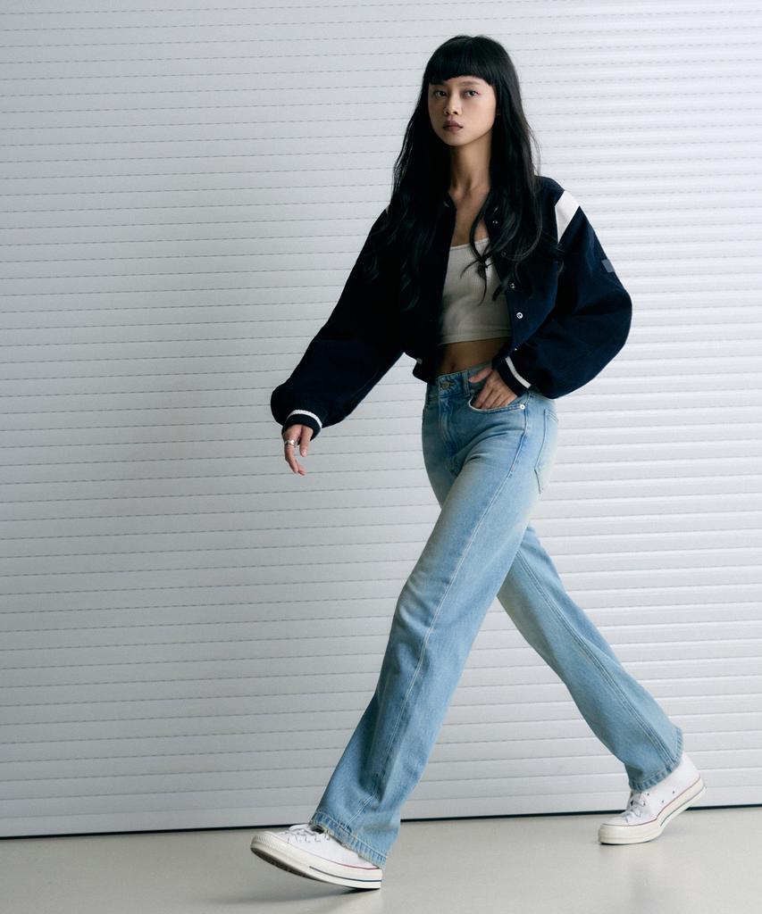 Leathery Corduroy Varsity Teddy Jacket [Black]