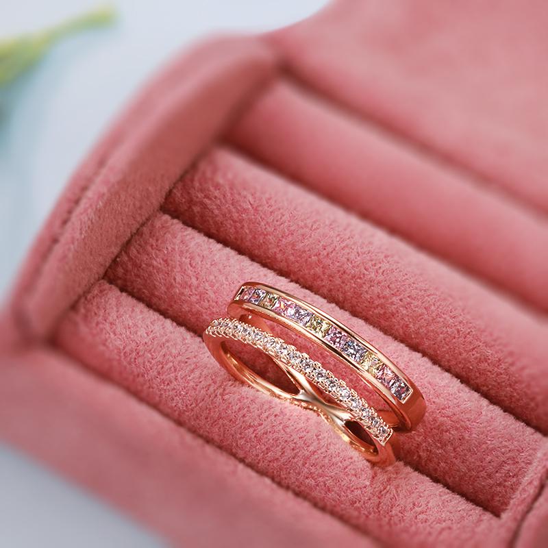 New Natural Zircon Ring For Women  Rose Gold Stackable Band Rings Fashion High Quality Daily Jewelry Party Accessories