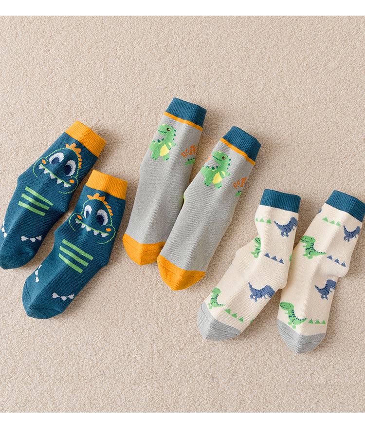 Children's Thickened Warm Cotton Dinosaur Terry Socks - Mid-Calf Length for Boys and Girls