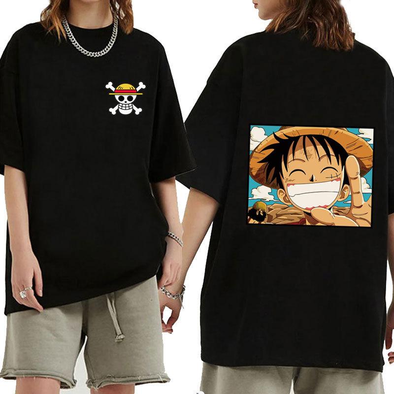 

Аниме ONE PIECE Мужская футболка Харадзюку Луффи Манга Графические топы Футболки Рубашка Косплей Хлопок Мультяшные футболки Унисекс Повседневная Летняя Уличная одежда L чёрный
