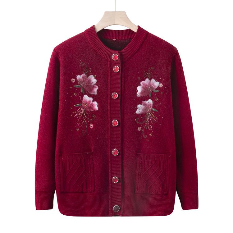Grandma Adds Fluffy Clothes, Thick Coats for Middle-aged and Elderly People In Autumn and Winter, Cardigan Sweater and Warm Coat for Female Mother.