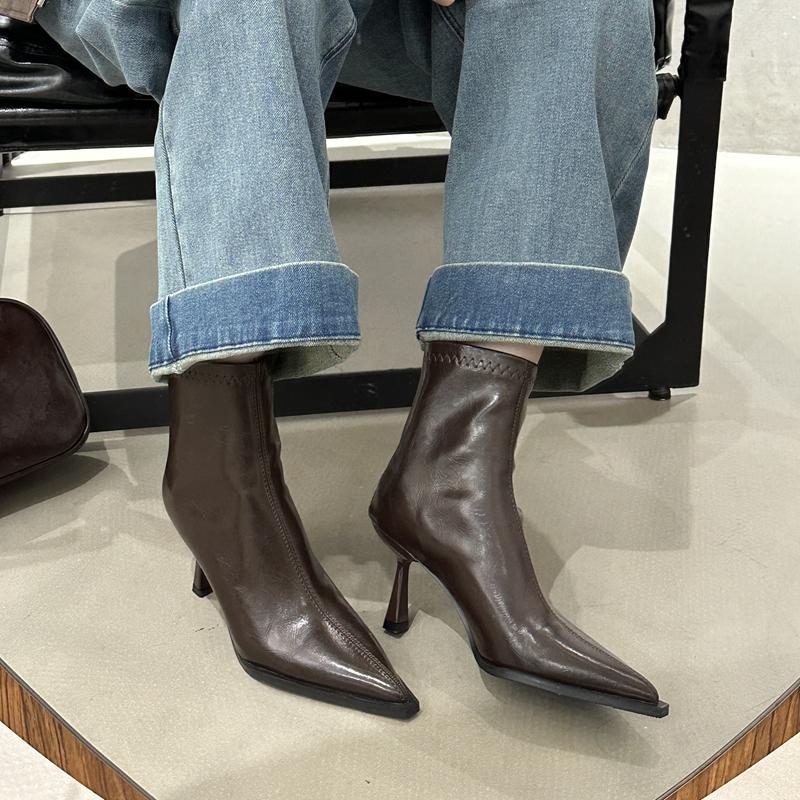 Fashion SUOJIALUN 2025 New Brand Women Ankle Boots Fashion Pointed Toe Sides Zipper Ladies Elegant Short Boot Thin High Heel Chelsea Sho