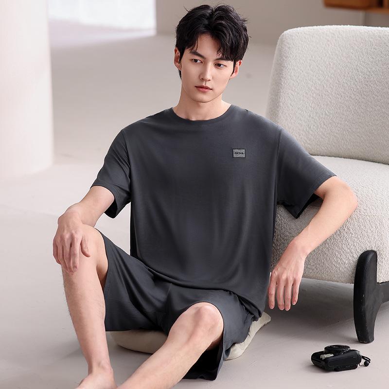 Men's Modal Summer Pajama Set: Short Sleeve & Shorts, Casual Plus Size Homewear