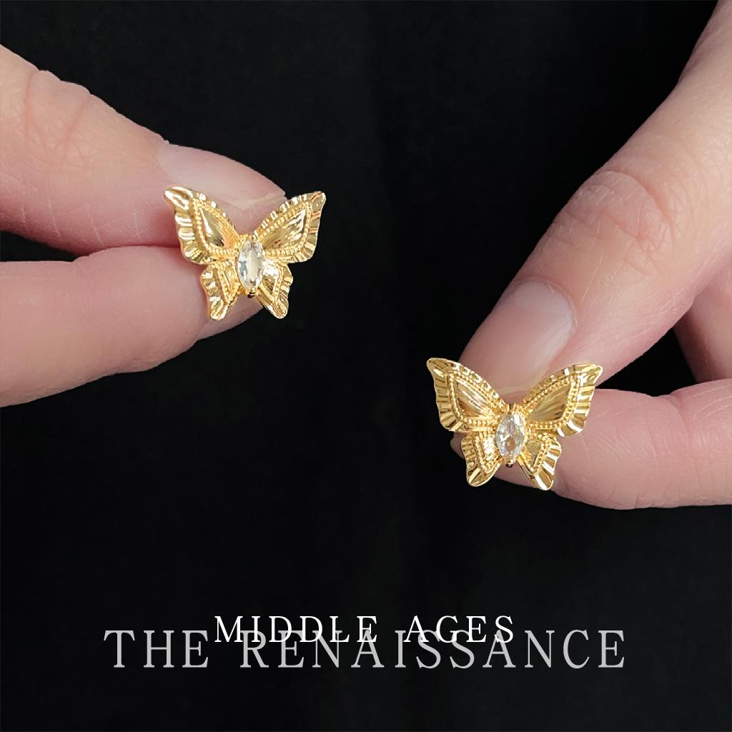 Wind zircon butterfly earrings French retro literary stud earrings and ear jewelry