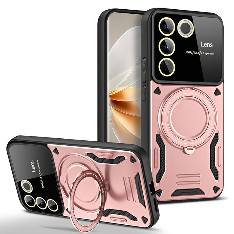Armor Shockproof Lens Protection Case For VIVO Y04 Y16 Y22 Y22S Y29 Y29S Y35 Y36 Y39 Magnet Car Holder Ring Anti-Fall Cover