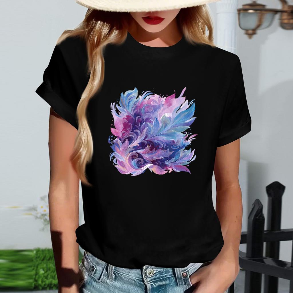 Damernas Mode Rundhalsad Casual Retrotryck Kortärmad T-shirt Topp