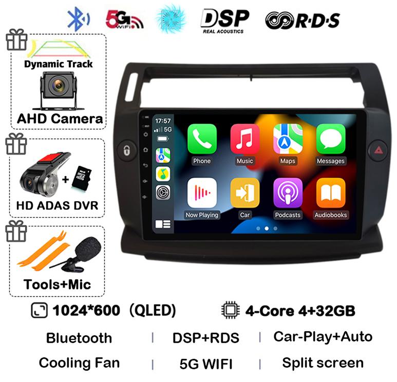 Android 14 Carplay For Citroen C4 C-Triomphe Quatre 2004-2014 Car Radio Multimedia 2Din DVD Audio Video Player Head Unit Stereo