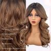 Gradient Brown Fashion Bangs Natural Curly Medium-Length Wig