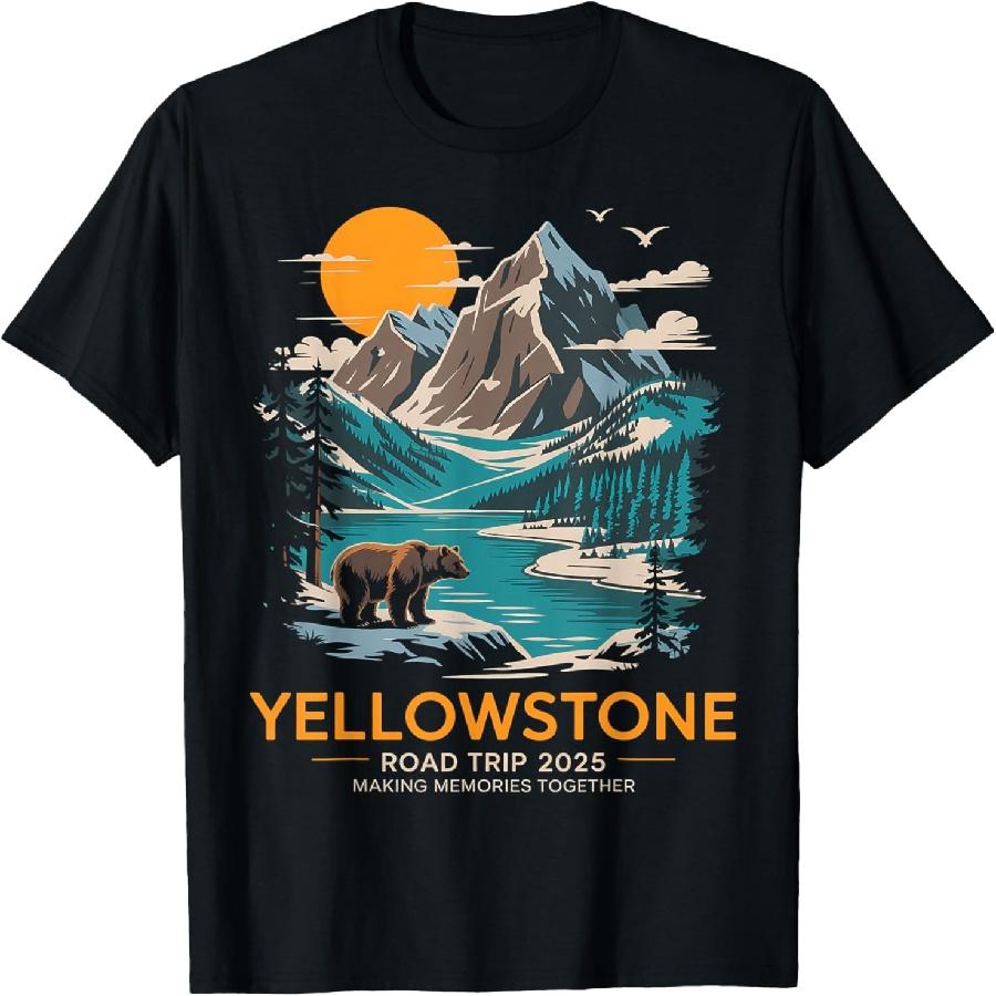 

Yellowstone Road Trip 2025 Family National Park Outdoor T-Shirt XXXXXL чорний