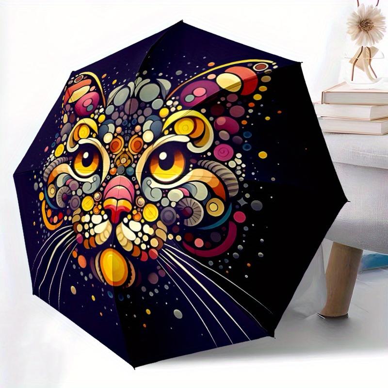 1pc Cat Kaleidoscope Automatic Folding Umbrella, 8-Rib Sturdy Canopy, Portable Travel Umbrella for Outdoor Use
