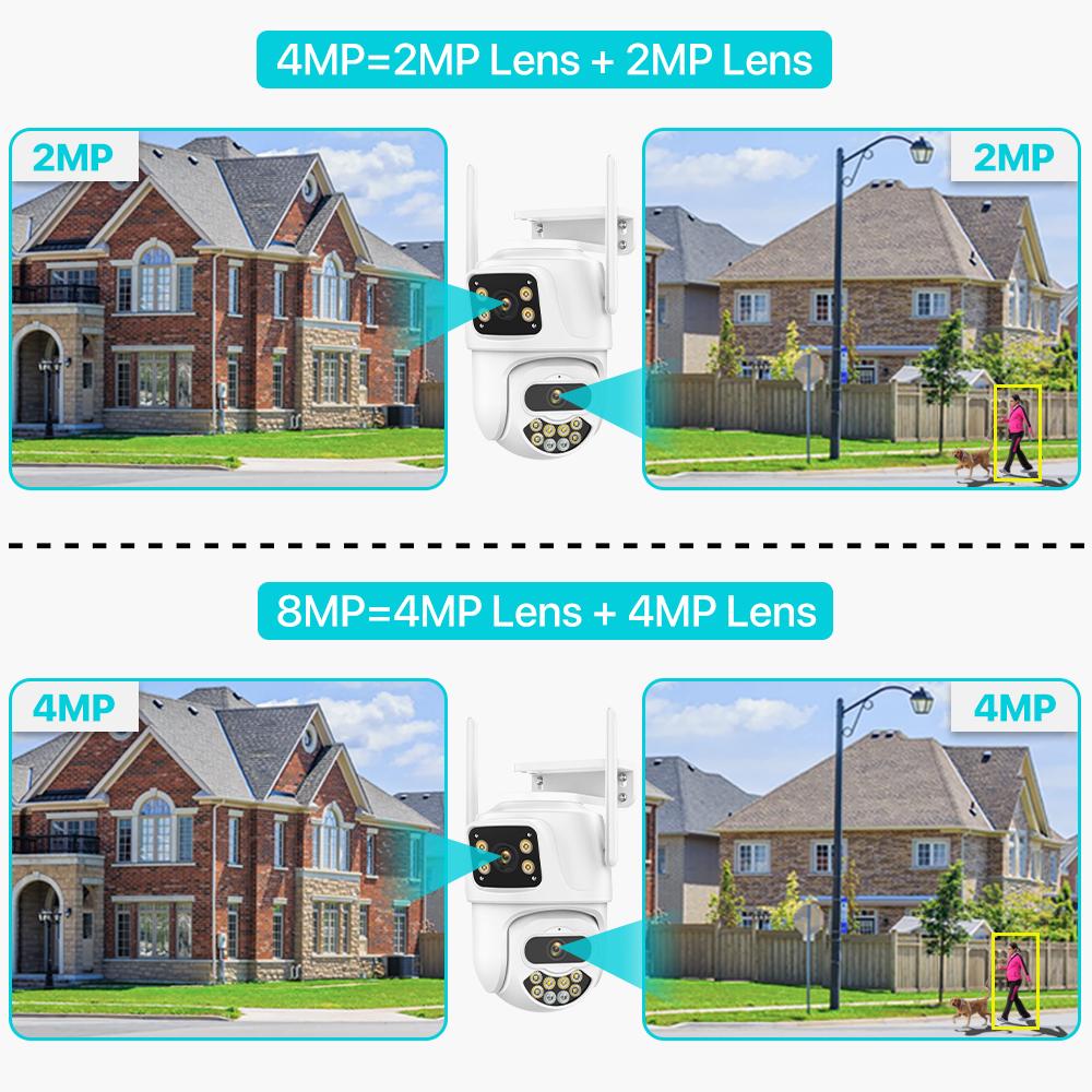 WIFI IP Camera 4K 8MP Dual Lens Security PTZ Camera HD Dual Screen Outdoor AI Auto Tracking CCTV Surveillance Camera iCSee