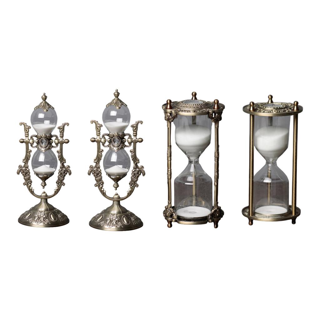 Vintage Glass and Metal Hourglass 15/30 Minutes Sand Timer for Living Room Decoration Engraved Rotating Sand Clock Stand