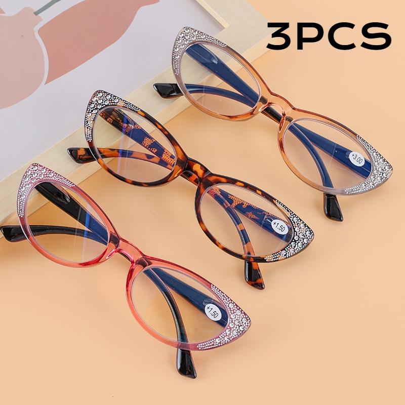 

3 шт. Ретро Маленькая Оправа Модные Очки с Бриллиантами Защита от Синего Света Очки для Пресбиопии Для Среднего и Пожилого Возраста Очки для Чтения Высокой Четкости +4.0