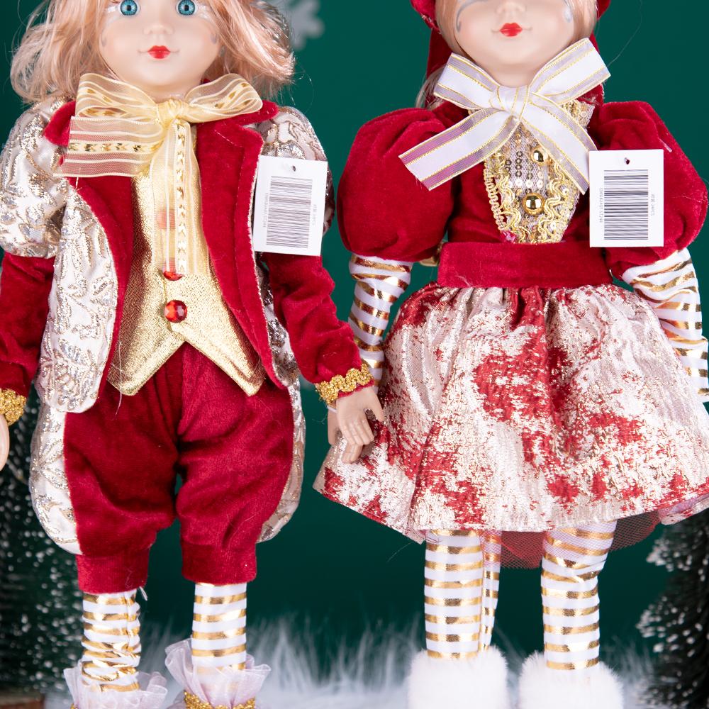 Red-Gold Retro Standing Christmas Jester Doll