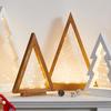 2Pcs Wooden Christmas Tree Ornament with LED Light Farmhouse Rustic Glowing Xmas Tree Table Sign Home Office Desktop Triangle Decoration