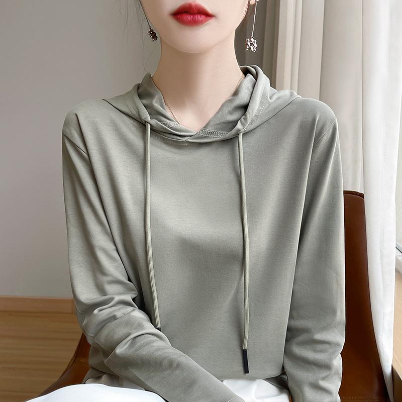 Women's New Hoodie Sweatshirt for Women Spring and Autumn Long-sleeved Knitted Sweater Mercerated Cotton Hooded T-shirt Top Thin