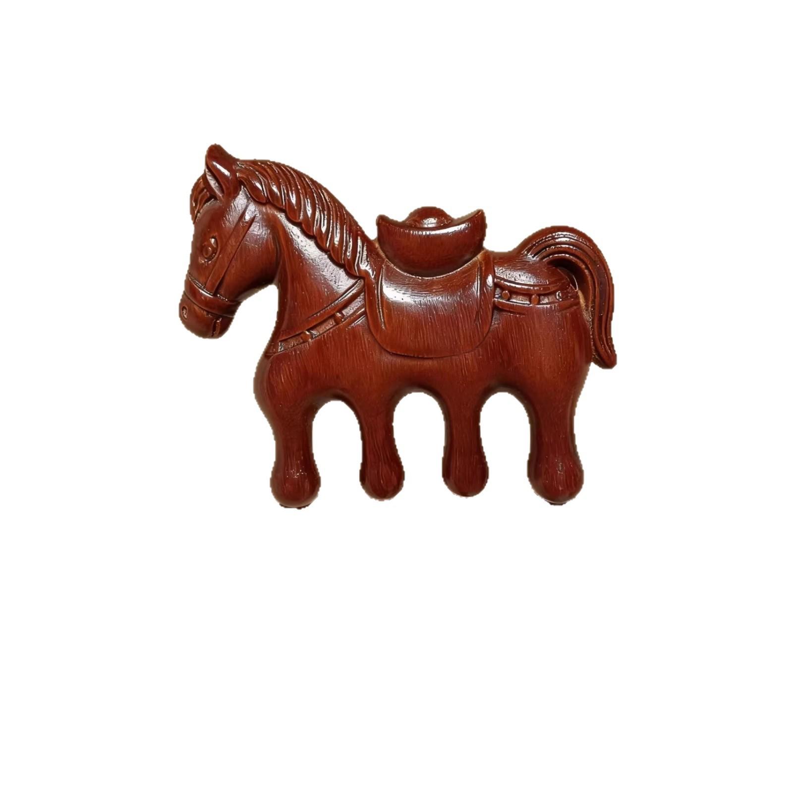 

2026 Year of the Horse Gold Ingot Sandalwood Comb - Health Gift for Company Annual Meeting & Clients 9x8 cm