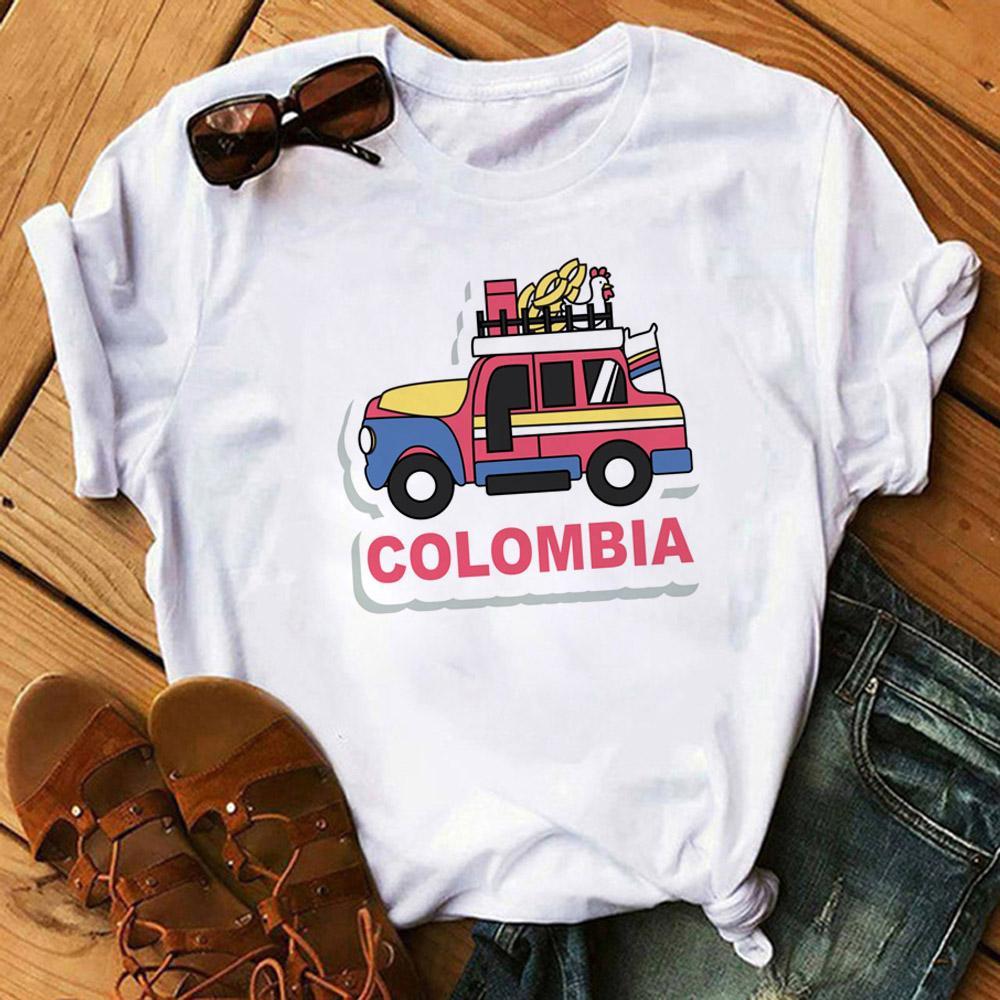 Colombia Top Unisex Tshirt Japanese Designer Style Short Sleeve Female Trendy Aesthetic Y2k Streetwear