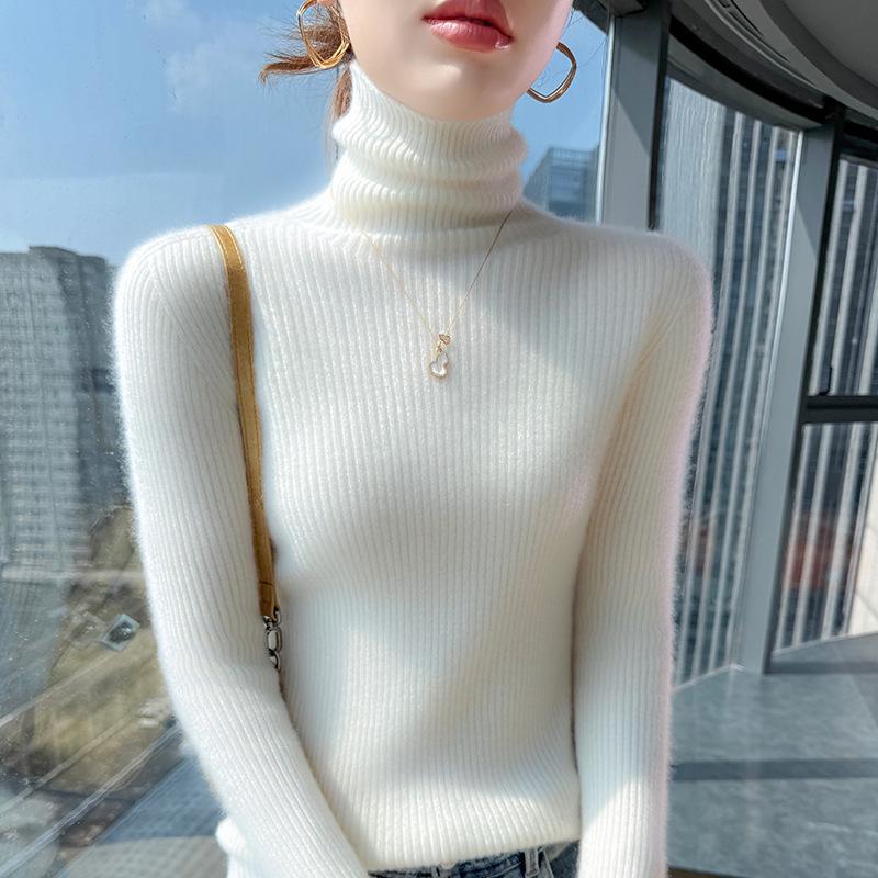 Women's 100% Pure Wool Slim-Fit Mock Neck Sweater, Autumn/Winter 2025 New Style
