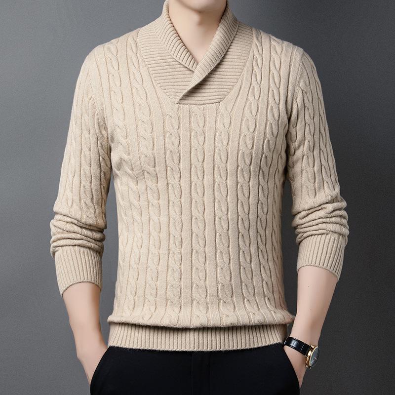 Autumn New Young Men's Long-sleeved Pullover Sweater Korean Style High-elastic Sweater Men's Fitted V-neck Bottoming Shirt