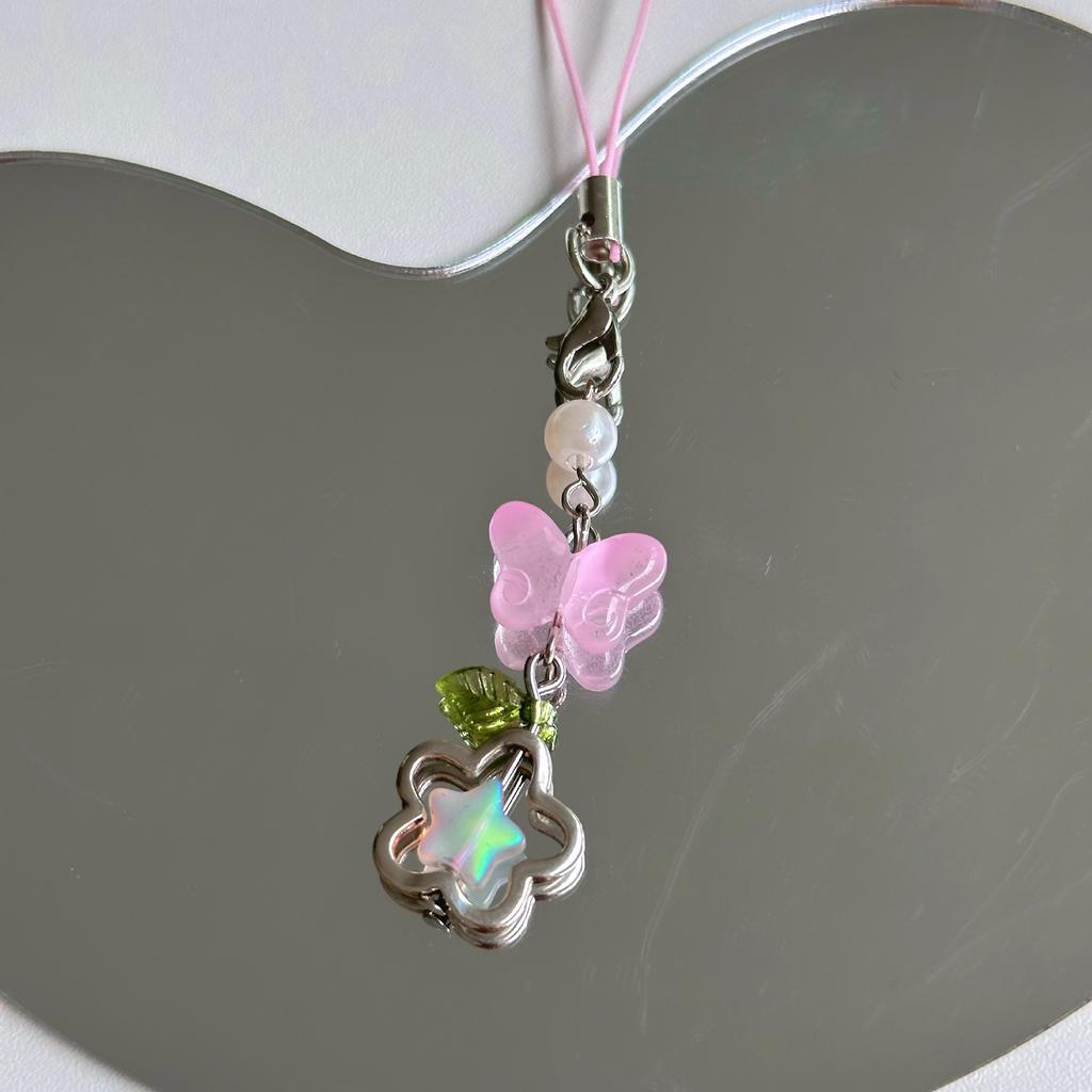 Handgefertigte Perlen-Handykette Blume und Schmetterling Handy-Anhänger Bunter Schlüsselanhänger-Anhänger Handy-Anhänger Zubehör