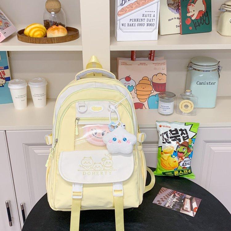 Schoolbag Campus Japanese and Korean Girls Fresh and Cute Contrast Color Schoolbag Large Capacity Lightweight Travel Junior and High School Students 
