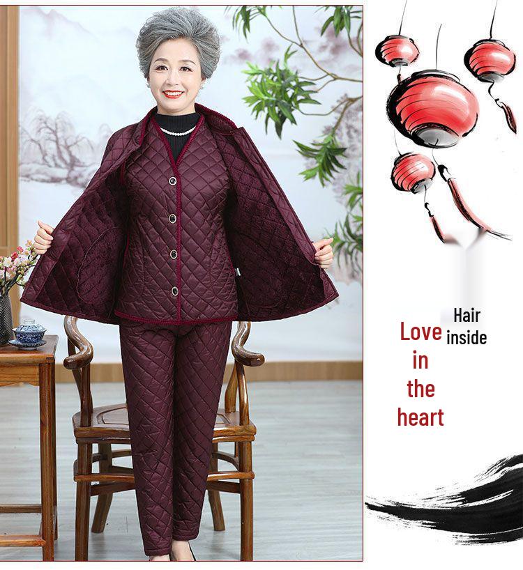 Warm Velvet Cotton Suit for Mom and Grandma: Autumn/Winter Three-Piece Set for Mature Women